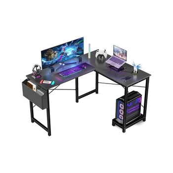  L оформено бюро, компютърно ъглово бюро, PC игрално бюро с странична чанта за съхранение, здраво бюро за домашна офис работна станция за писане