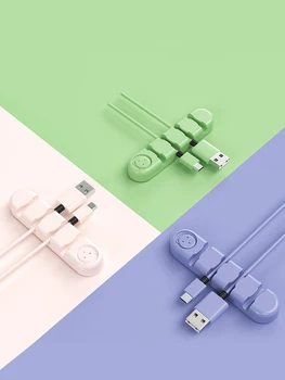 Цветен самозалепващ се мек силиконов кабел Организатор Kawaii сладък държач за мечки USB управление клипове за мишка слушалки слушалка
