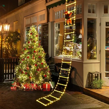 Дядо Коледа LED светлинни струни Изкачване на стълбата Коледна стена прозорец висулка Коледа дърво парти орнаменти открит двор декор