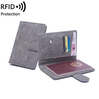 PU кожена каишка паспорт чанта RFID против кражба четка паспорт клип пътуване портфейл карта чанта билет клип пари клип