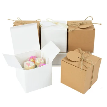 10pcs квадратна крафт хартия бонбони кутия с зебло конопено въже рожден ден сватба коледно парти бебе душ за гости 7x7x7cm кутия