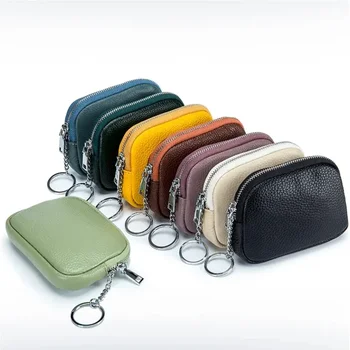 Мода мека естествена кожа монета чанта мини малки жени портфейл цип ключодържател съединител чанта сладък детски ключодържатели чанти