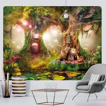 Магическа гора елф домашна декорация гоблени гъби фон плат хипи психеделична сцена бохемски стена висящи