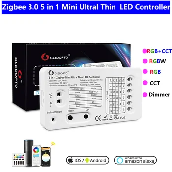Gledopto Zigbee 3.0 5 в 1 Мини ултрал тънък LED контролер за RGBCCT / RGBW / RGB / CCT / Dimmer LED лента DC5-24V APP / дистанционно управление