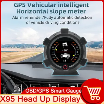 X95 OBD / GPS Head Up дисплей Скоростомер за кола Компас Скоростомер Хоризонтален метър за наклон Метър за наклон Ъгъл на наклона Височина Географска ширина Дължина