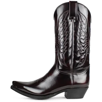 Каубойски ботуши черни кафяви изкуствени кожени зимни обувки ретро смесен пол ботуши бродирани западни унисекс обувки голям размер 35-48