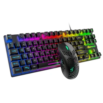 Механично усещане Гейминг клавиатура мишка комбо за лаптоп PC геймър компютър магия ергономичен RGB подсветка тел клавиатура мишка комплект