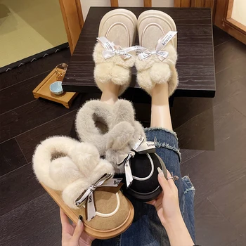 Дамски гумени ботуши кръгли пръсти плосък ток луксозен дизайнер Австралия обувки зимни обувки ботуши-жени дъжд мода сняг 2023 Lad